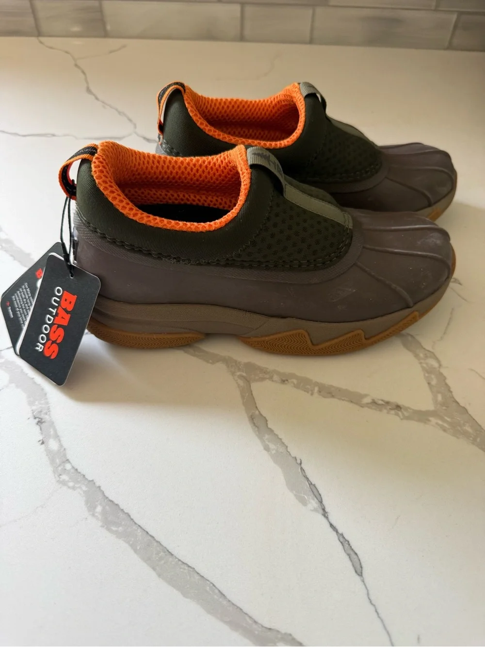 New Bass Kids Olive Green and Orange Slip-On Duck Boots size 6